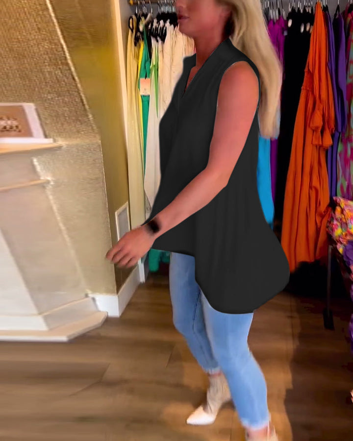 La Vie d'Amsterdam | Mouwloze top met ruches en revers