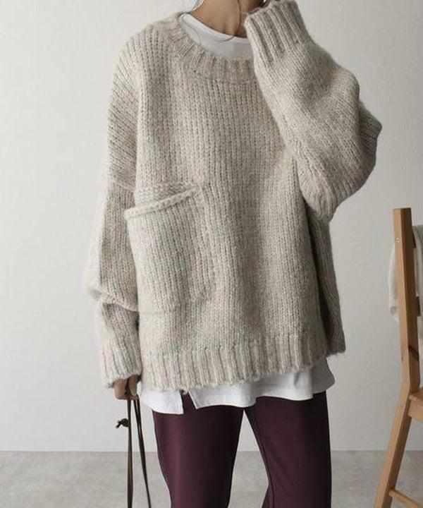 La Vie d'Amsterdam | Noëlle | Oversized ivoorwitte trui met frontzak