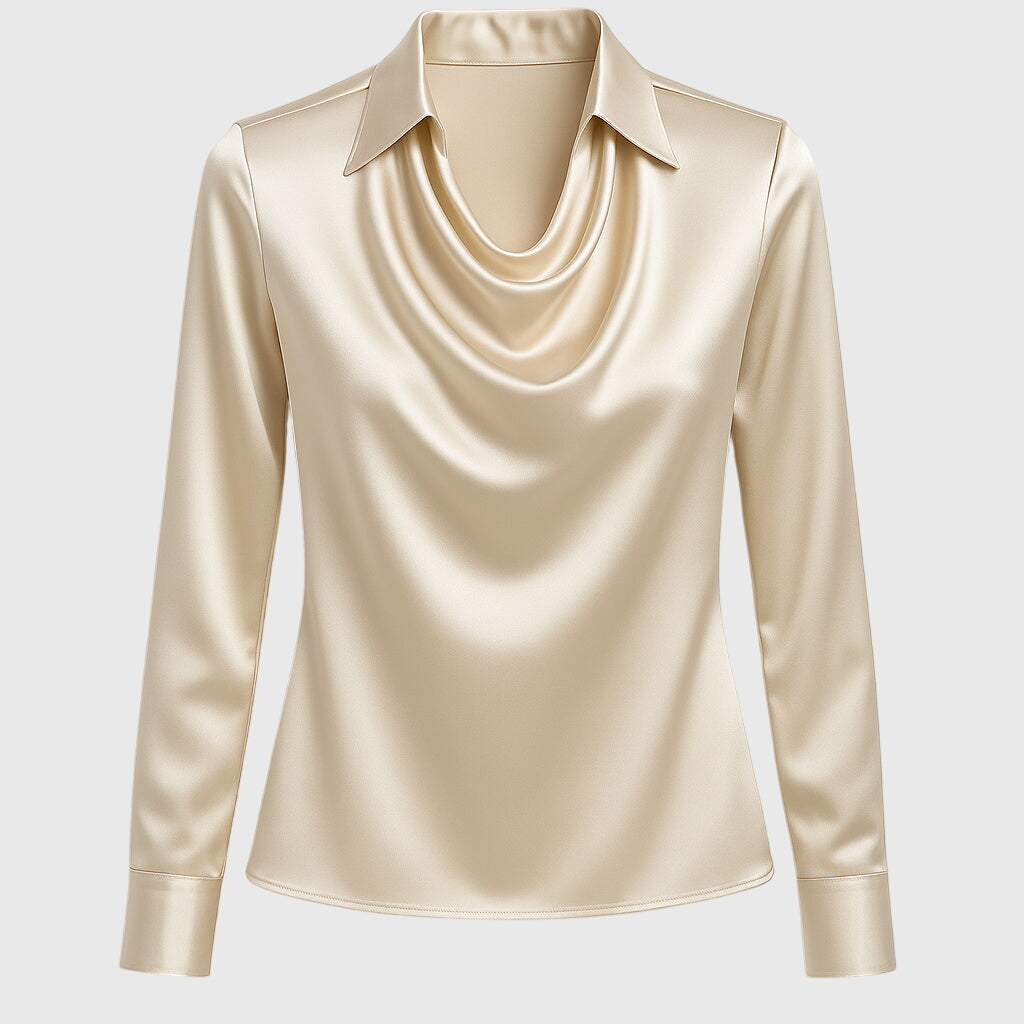 La Vie d'Amsterdam - Sylvie Blouse met luxe glans en plooihals